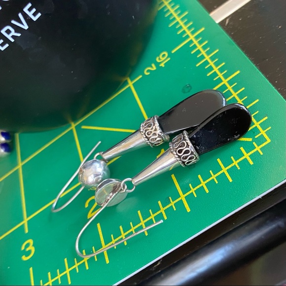 Sterling Silver & Black Onyx Earrings - Picture 2 of 2